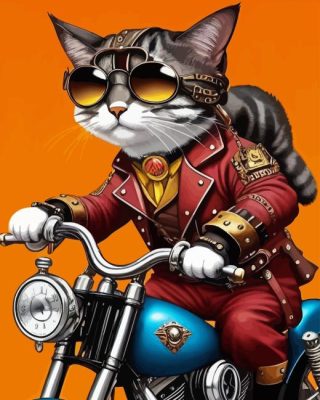 Cat On Motorcycle Paint By Numbers