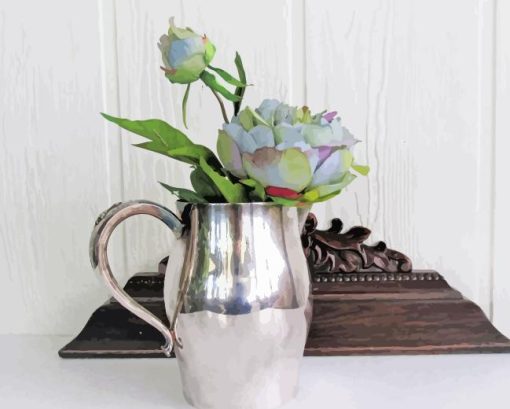 Flowers In A Silver Pitcher Paint By Numbers