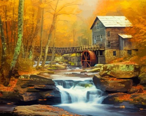 Glade Creek Grist Mill Paint By Numbers