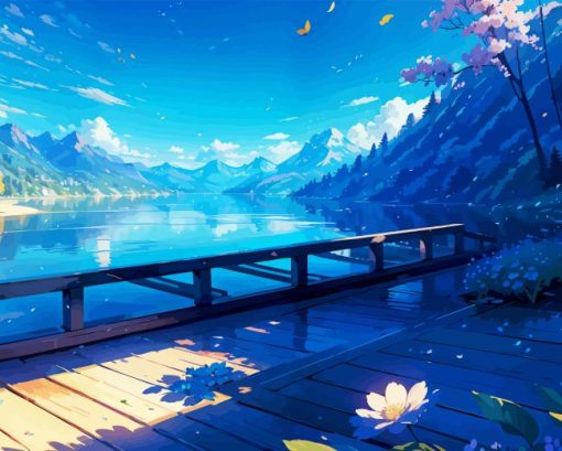 Blue Anime Landscape Paint By Numbers