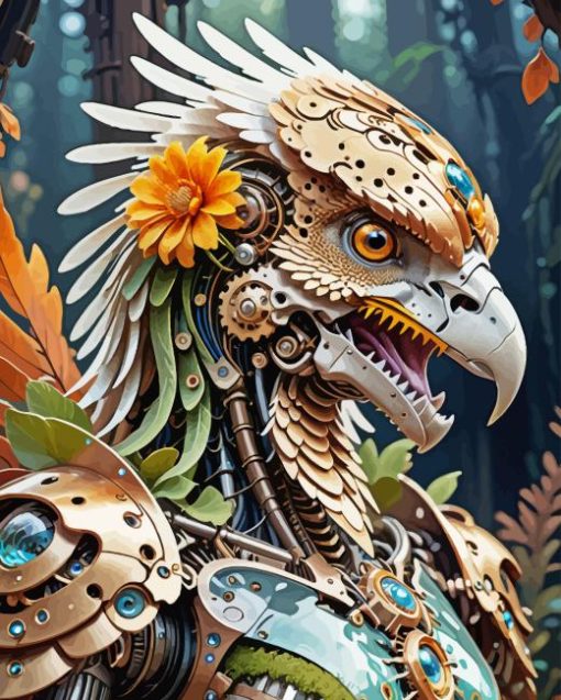 Flowering Steampunk Eagle Paint By Numbers