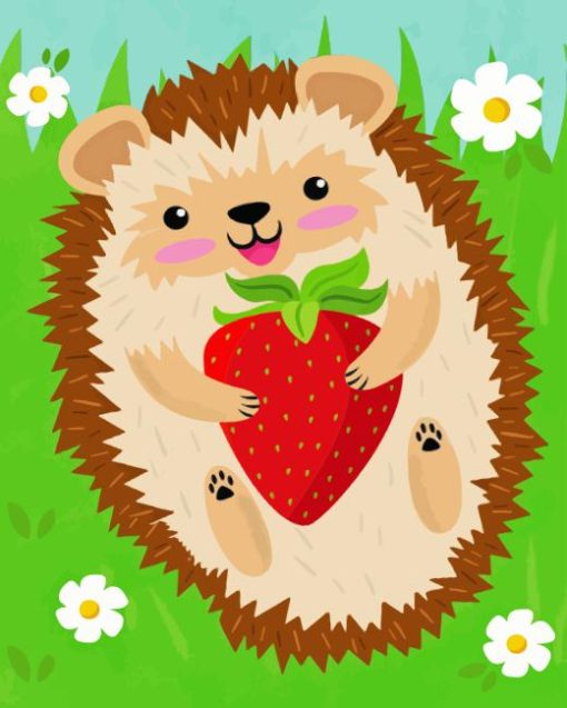 Hedgehog and Strawberries Paint By Numbers