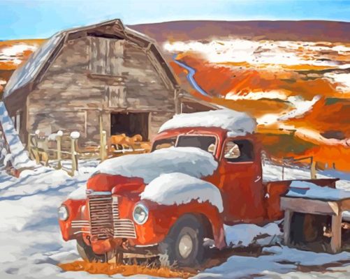 Abandoned Truck In Snow Paint By Numbers