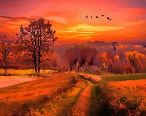 Autumn Sunset Scene Paint By Numbers