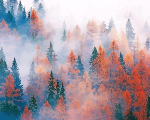 Autumn Trees In Fog Paint By Numbers