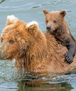 Bear And Cub In Water Paint By Numbers