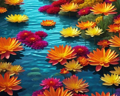 Orange Water Lilies Paint By Numbers