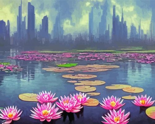 Pink River Lilies Paint By Numbers