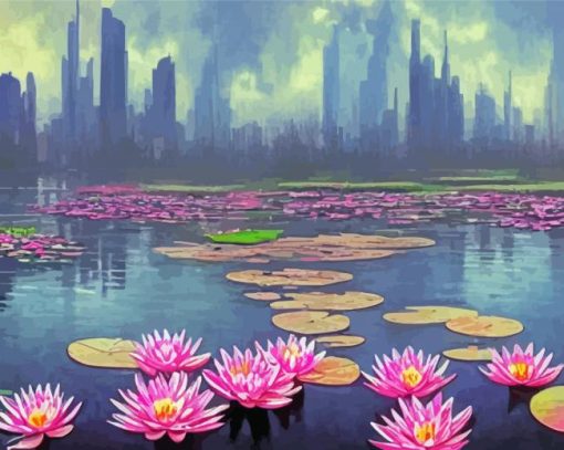 Pink River Lilies Paint By Numbers