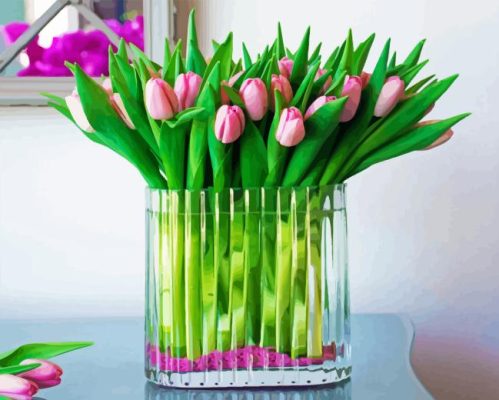 Pink Tulips Vase Paint By Numbers