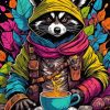 Raccoon With Coffee Paint By Numbers