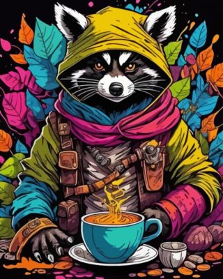 Raccoon With Coffee Paint By Numbers