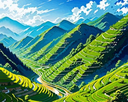 Rice Terraces Mountains Paint By Numbers