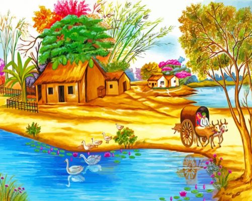 Village Indian Scene Paint By Numbers