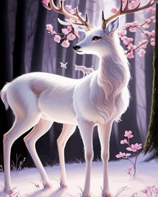 White Deer floral Antlers Paint By Numbers