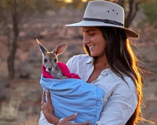 Woman Holding Kangaroos Paint By Numbers