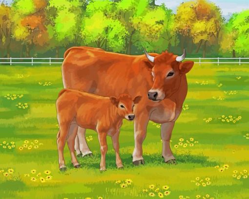 Baby Cow And Mother Paint By Numbers