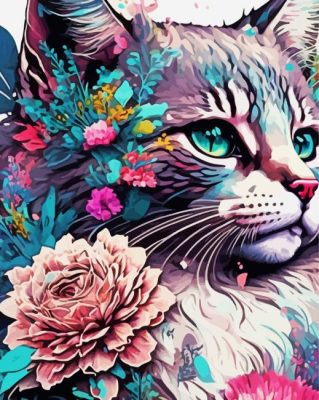 Floral Cat Paint By Numbers