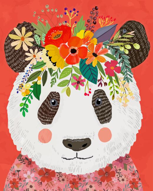 Panda With Flowers Paint By Numbers