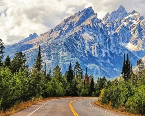 Road Mountains In Snow Paint By Numbers