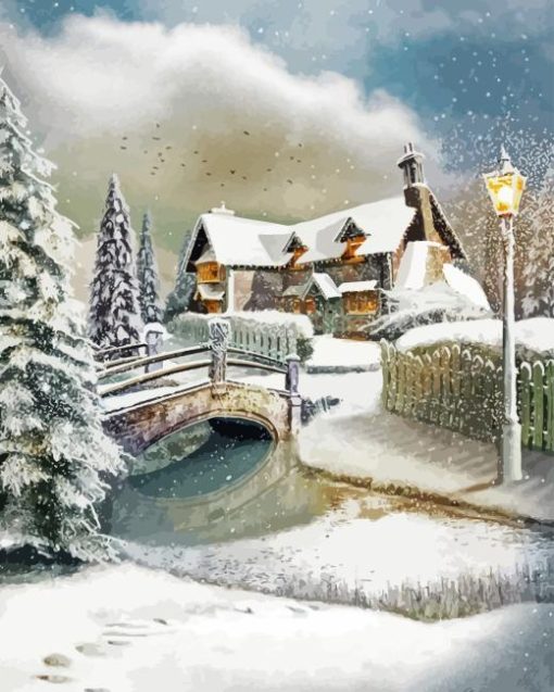 Snowy Country Cottage Paint By Numbers