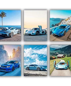 Blue Car mini paint by numbers