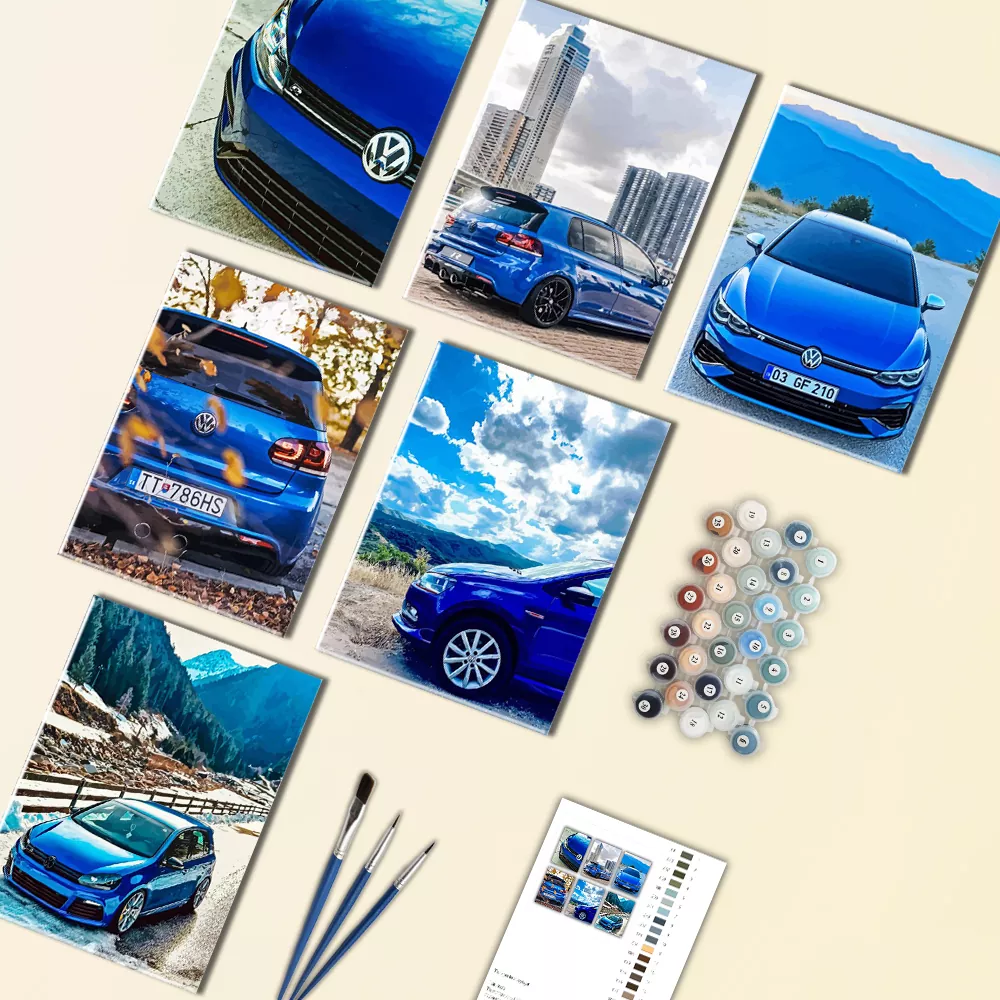 Blue VW Polo mini paint by numbers Blue VW Polo mini paint by numbers