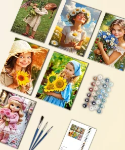 Girl Holding Flowers Mini Paint By Numbers