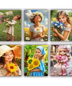 Girl Holding Flowers Mini Paint By Numbers