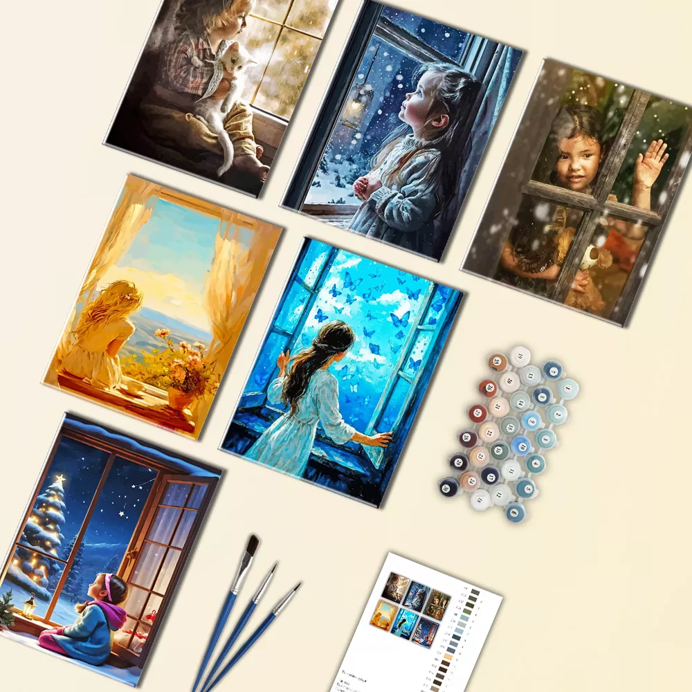 Girl Looking Out Window Mini Paint By Numbers