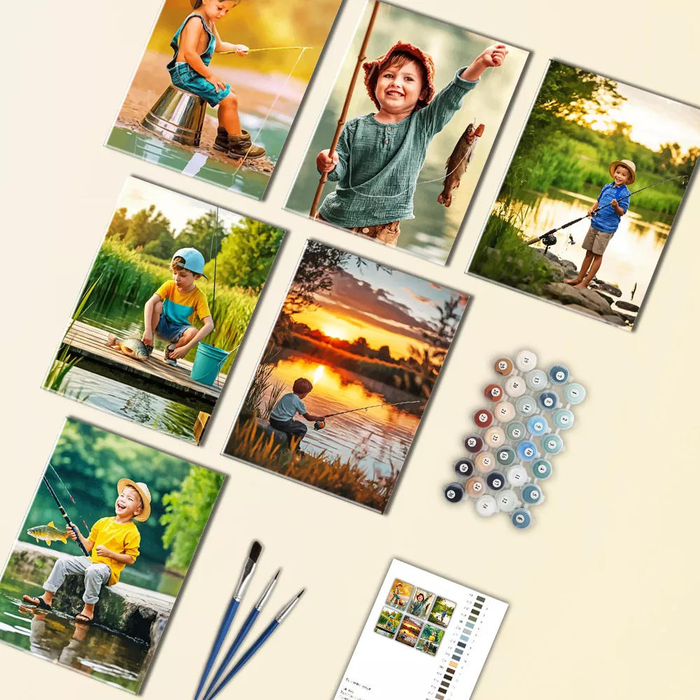 Little Kid Fishing Mini Paint By Numbers